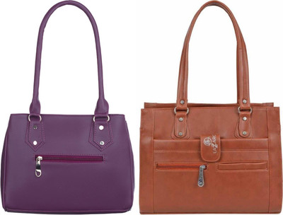Lazzaroo Women Purple, Tan Shoulder Bag(Pack of: 2)