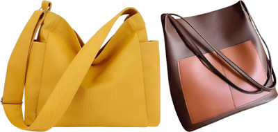 Trendycraft Women Yellow, Brown Tote(Pack of: 2)