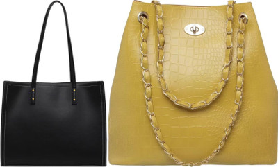 Trendycraft Women Black, Yellow Tote(Pack of: 2)