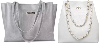 Trendycraft Women Grey, White Shoulder Bag(Pack of: 2)