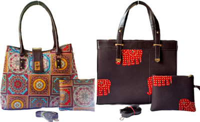 CRAFTWELL Women Multicolor Tote(Pack of: 2)