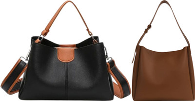 Trendycraft Women Black, Tan Sling Bag(Pack of: 2)