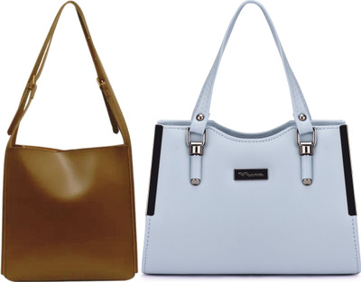 Trendycraft Women Blue, Tan Handbag(Pack of: 2)