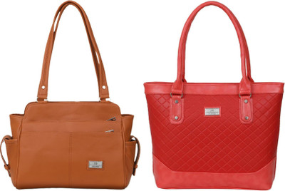 Lazzaroo Women Tan, Red Shoulder Bag(Pack of: 2)