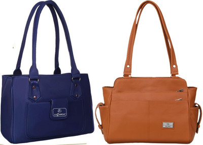 Lazzaroo Women Blue, Tan Shoulder Bag(Pack of: 2)
