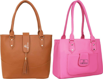 Lazzaroo Women Tan, Pink Shoulder Bag(Pack of: 2)