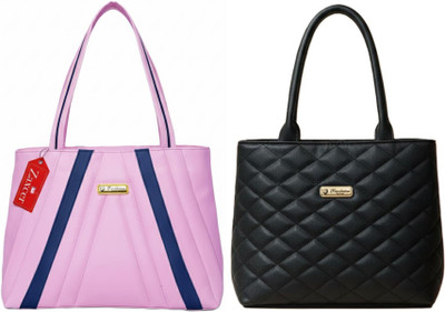Zaxcer Women Pink, Black Handbag(Pack of: 2)