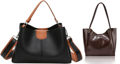 Trendycraft Women Black, Brown Sling Bag(Pack of: 2)