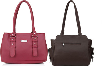 Lazzaroo Women Red, Brown Shoulder Bag(Pack of: 2)
