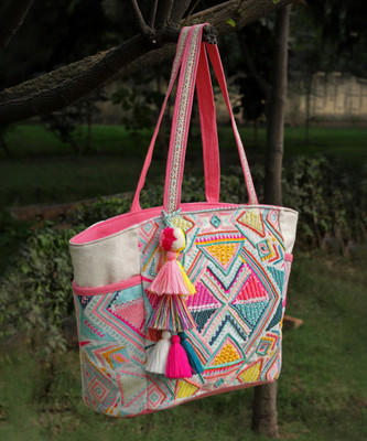 Anekaant Women White, Multicolor Tote