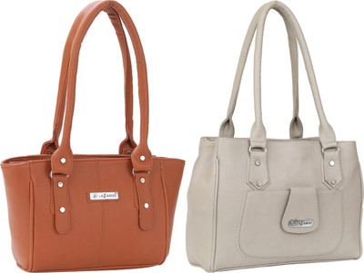 Lazzaroo Women Tan, White Shoulder Bag(Pack of: 2)