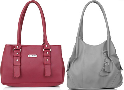 Lazzaroo Women Red, Grey Shoulder Bag(Pack of: 2)