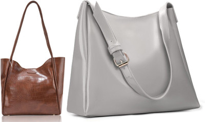 Trendycraft Women Grey, Tan Shoulder Bag(Pack of: 2)