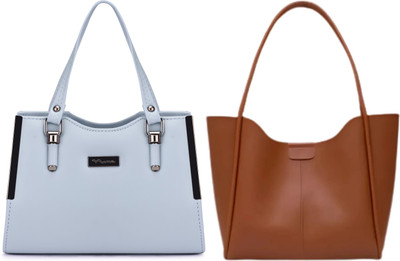 Trendycraft Women Blue, Tan Handbag(Pack of: 2)