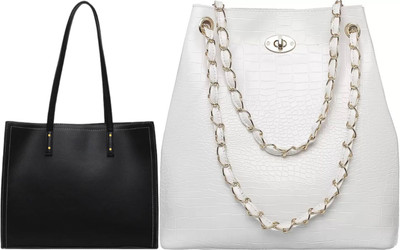 Trendycraft Women Black, White Tote(Pack of: 2)