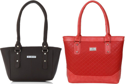 Lazzaroo Women Brown, Red Shoulder Bag(Pack of: 2)