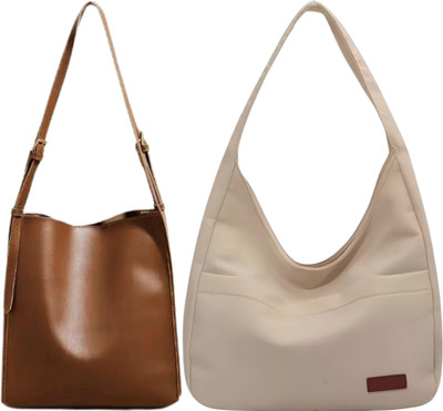 Trendycraft Women White, Beige Shoulder Bag(Pack of: 2)