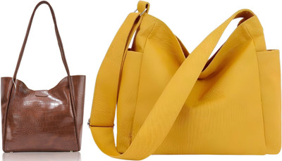 Trendycraft Women Yellow, Tan Tote(Pack of: 2)