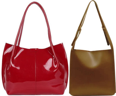 Trendycraft Women Red, Tan Handbag(Pack of: 2)