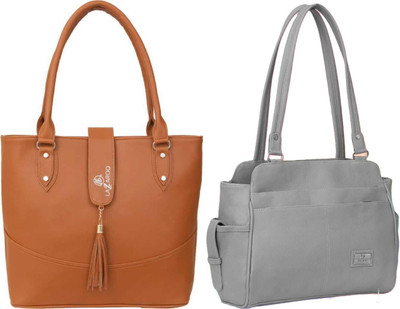 Lazzaroo Women Tan, Grey Shoulder Bag(Pack of: 2)