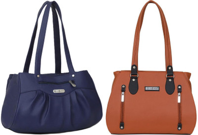 Lazzaroo Women Blue, Tan Shoulder Bag(Pack of: 2)
