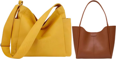Trendycraft Women Yellow, Tan Tote(Pack of: 2)