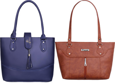 Lazzaroo Women Blue, Tan Shoulder Bag(Pack of: 2)