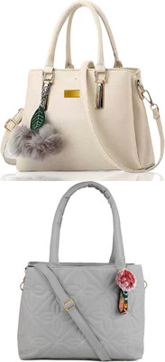 Plama Women White, Grey Handbag