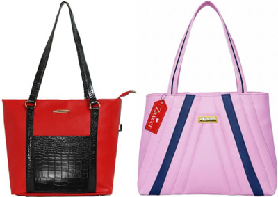 Zaxcer Women Red, Black, Pink Handbag(Pack of: 2)