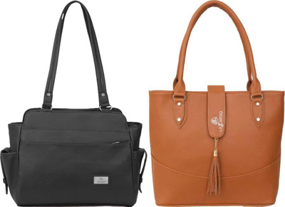 Lazzaroo Women Black, Tan Shoulder Bag(Pack of: 2)