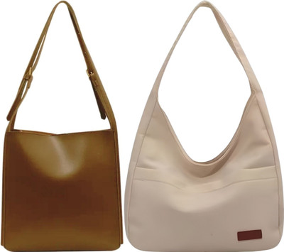 Trendycraft Women White, Tan Shoulder Bag(Pack of: 2)