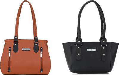 Lazzaroo Women Tan, Black Shoulder Bag(Pack of: 2)
