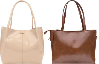 Trendycraft Women Beige, Tan Handbag(Pack of: 2)