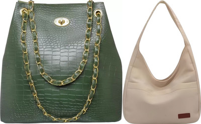 Trendycraft Women White, Green Shoulder Bag(Pack of: 2)