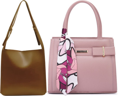 Trendycraft Women Pink, Brown Handbag(Pack of: 2)