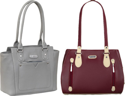 Lazzaroo Women Grey, Maroon Shoulder Bag