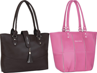 semiize Women Pink, Brown Shoulder Bag(Pack of: 2)