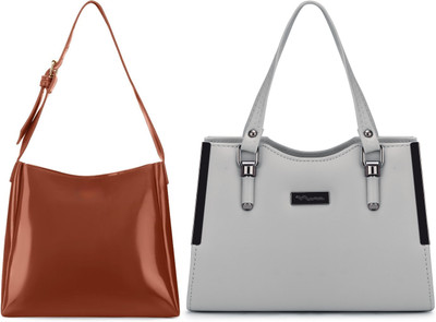 Trendycraft Women Tan, Grey Shoulder Bag(Pack of: 2)