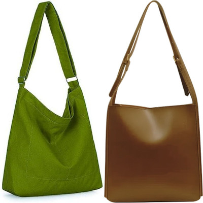 Trendycraft Women Green, Brown Sling Bag(Pack of: 2)