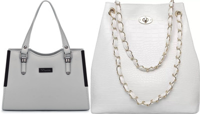 Trendycraft Women White, Grey Shoulder Bag(Pack of: 2)
