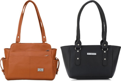 Lazzaroo Women Tan, Black Shoulder Bag(Pack of: 2)