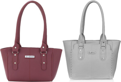 Lazzaroo Women Maroon, Grey Shoulder Bag(Pack of: 2)