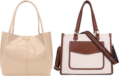 Trendycraft Women White, Beige Messenger Bag(Pack of: 2)