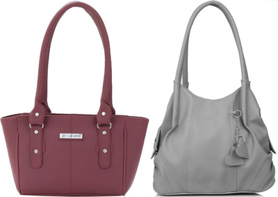 Lazzaroo Women Maroon, Grey Shoulder Bag(Pack of: 2)