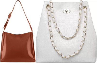 Trendycraft Women Tan, White Shoulder Bag(Pack of: 2)