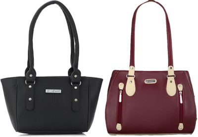 Lazzaroo Women Black, Maroon Shoulder Bag(Pack of: 2)