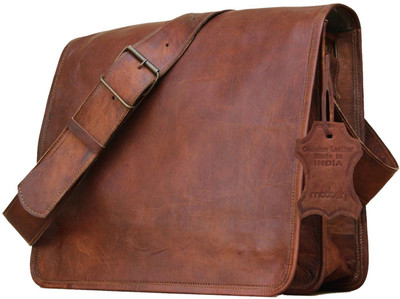 Madosh Genuine Leather Messenger Bag Laptop Briefcase Shoulder Men's Crossbody Work Bag Medium Briefcase - For Men(BROWN)