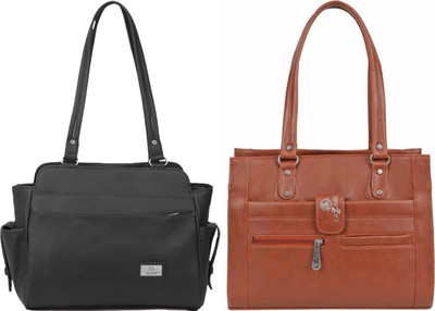 Lazzaroo Women Black, Tan Shoulder Bag(Pack of: 2)