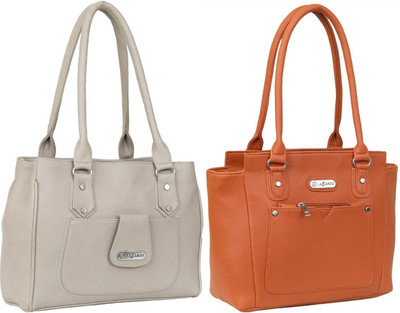 Lazzaroo Women White, Tan Shoulder Bag(Pack of: 2)