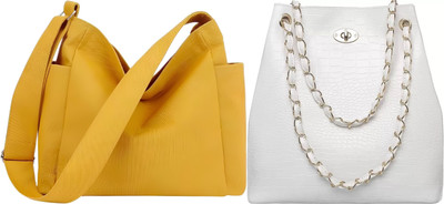 Trendycraft Women Yellow, White Shoulder Bag(Pack of: 2)